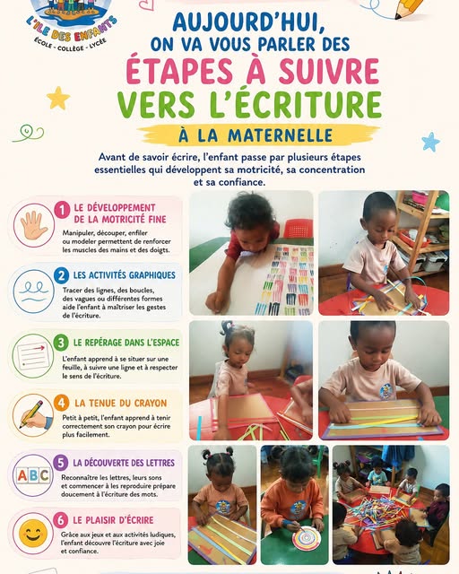 ✏️ Aujourd’hui, nous allons vous parler des étapes à suivre vers l’écriture à la maternelle ✏️

Avant de savoir écrire, l’enfant passe par plusieurs étapes essentielles qui développent progressivem...