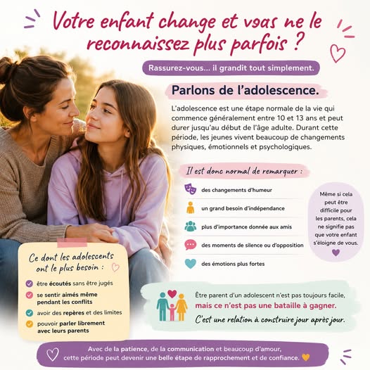 Votre enfant change et vous ne le reconnaissez plus parfois ?

Il devient plus sensible, plus distant, répond davantage ou préfère rester seul ?
Rassurez-vous ❤️ … il grandit tout simplement.

🌱 Pa...